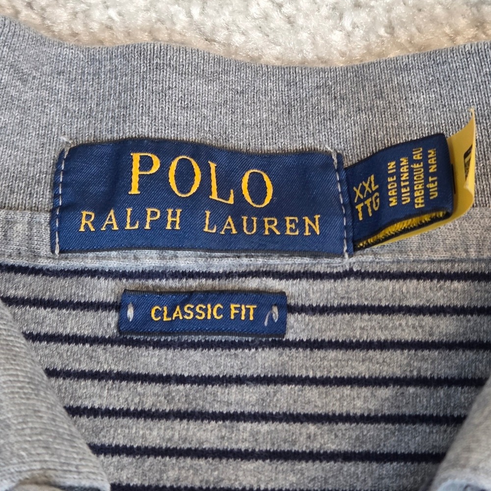 Polo Ralph Lauren Shirt Mens XXL Gray Navy Stripe Short Sleeve Pony Cotton - Picture 4 of 8